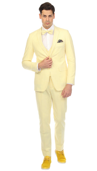 Men's Slim Fit Suit-Seersucker Yellow