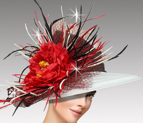Women Fashion Church Hat 3091 Black Red