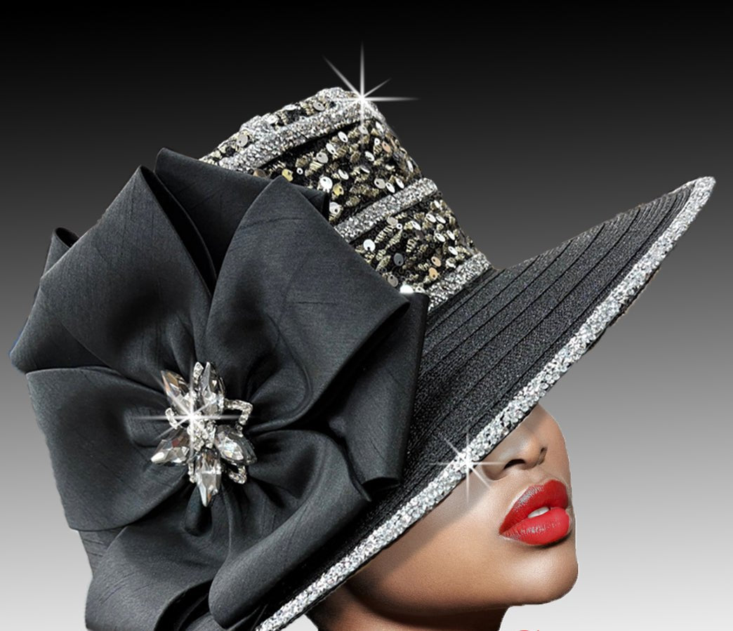 Women Church Hat 3236 Black Silver