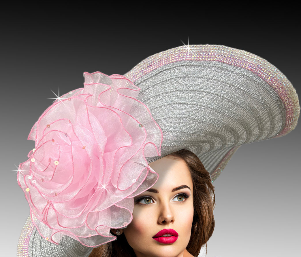 Women Church Hat 3336 Silver Pink