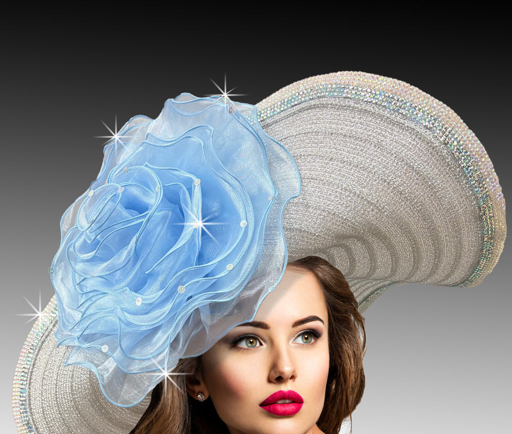 Women Church Hat 3336 Silver Blue