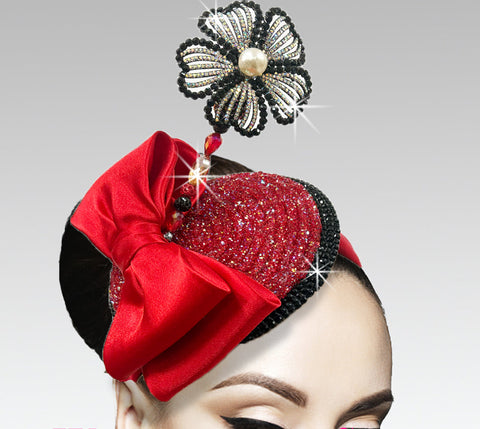 Women Fascinator 3351 Red Black