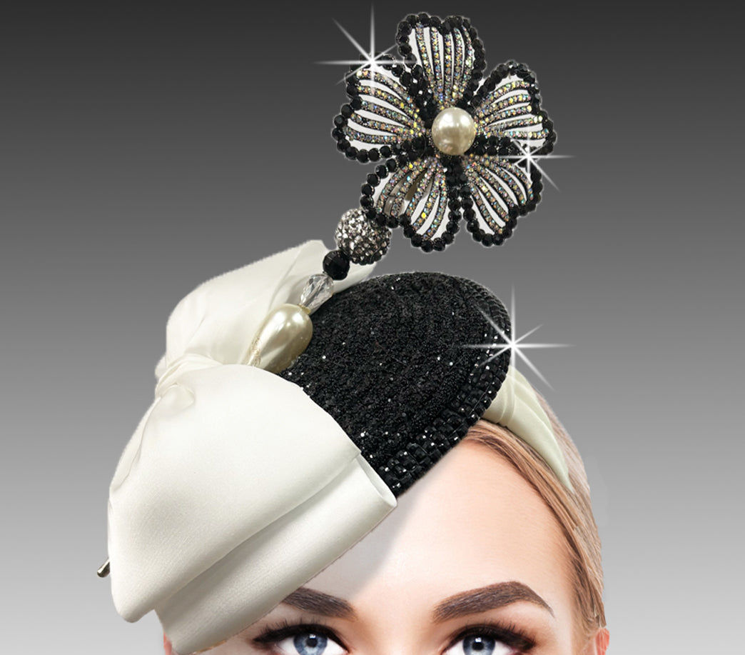 Women Fascinator 3351 White Black