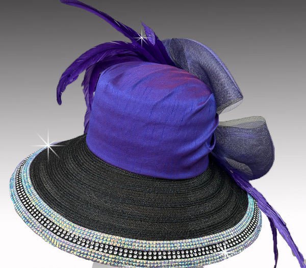 Women Church Hat 3385 Black Purple