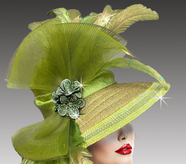Women Church Hat 3385 Gold-Lime