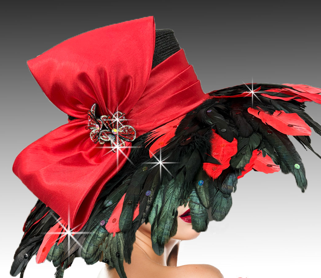 Women Church Hat 3390 Red Black