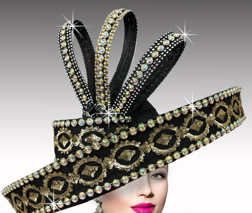 Women Church Hat 3412 Black Gold