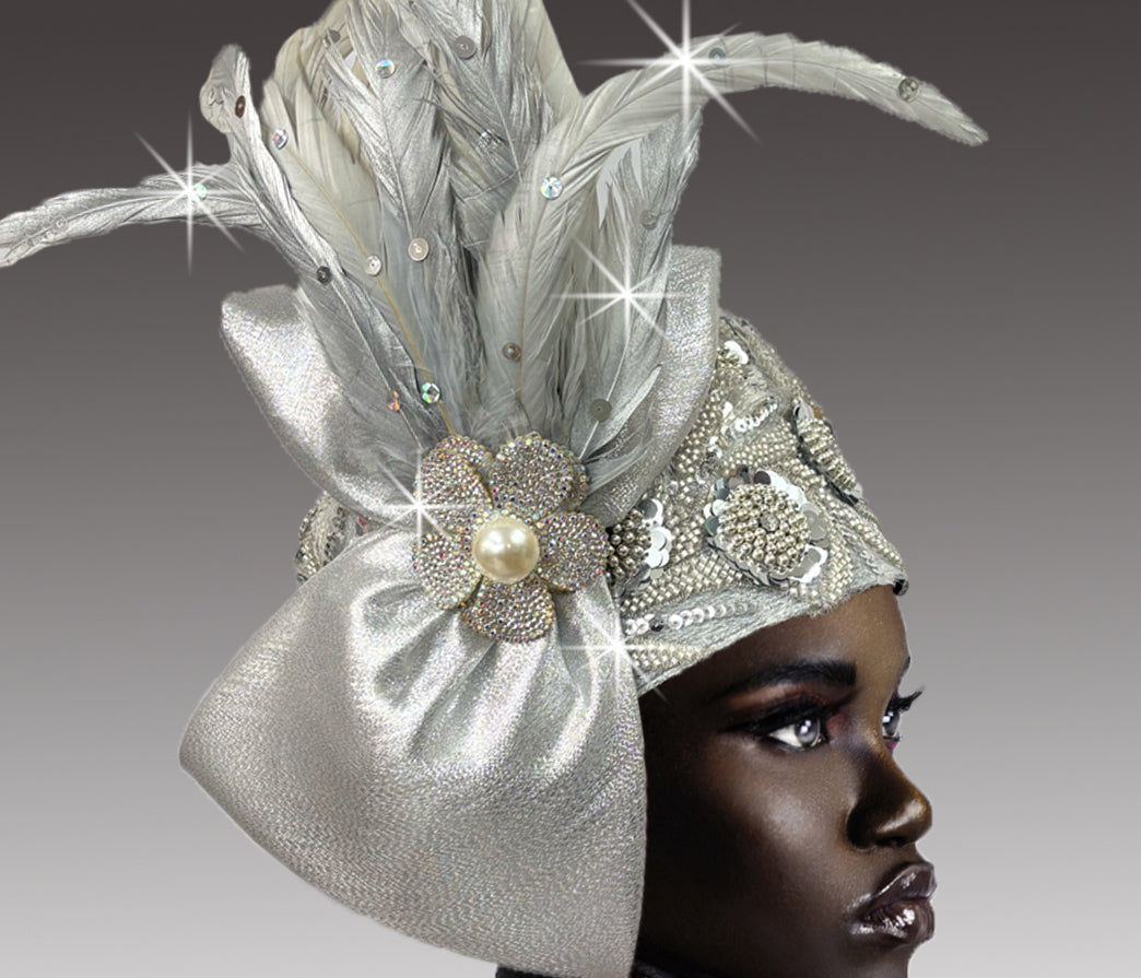Women Pill Box Hat 3413 Silver