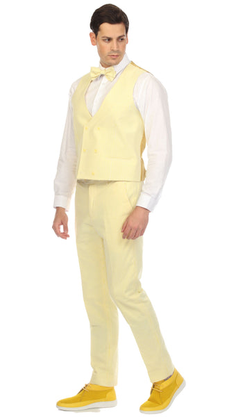 Men's Slim Fit Suit-Seersucker Yellow