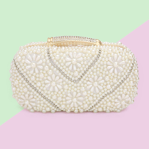 Women Elegant Pearl Clutch Bag- 12206 Cream