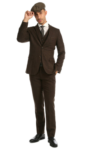 Men Bradford Cognac Slim Fit 3pc Tweed Suit