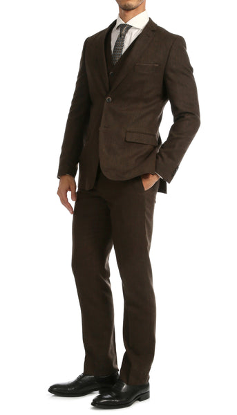Bradford Cognac Slim Fit 3pc Tweed Suit
