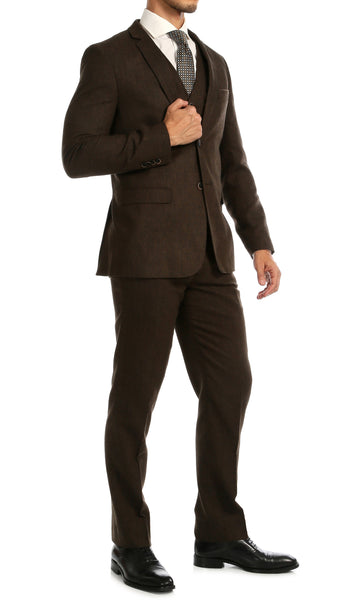 Bradford Cognac Slim Fit 3pc Tweed Suit