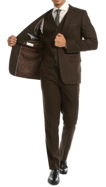 Bradford Cognac Slim Fit 3pc Tweed Suit