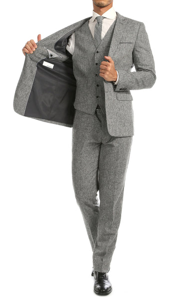 Bradford Grey Slim Fit 3pc Tweed Suit