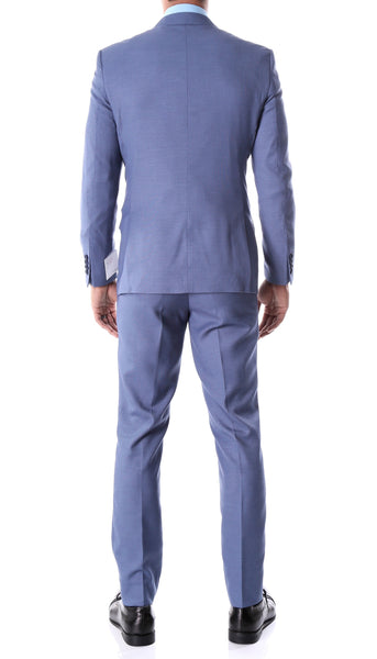 Detroit Slim Fit Blue Birdseye Peak Lapel 2pc Suit