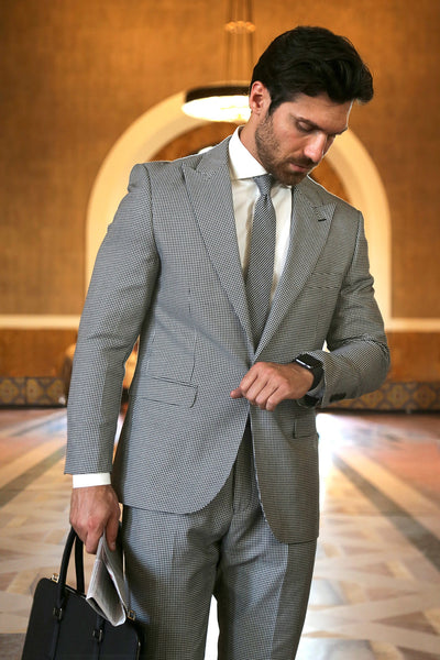 Men's Slim Fit 2pc Suit-STANFORD Black White