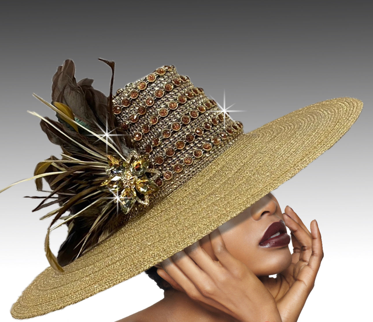 Women Church Hat 3100 Brown Gold