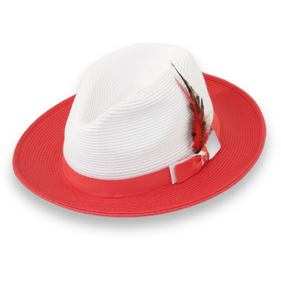 Men Fedora Hat Tapa Red White H126