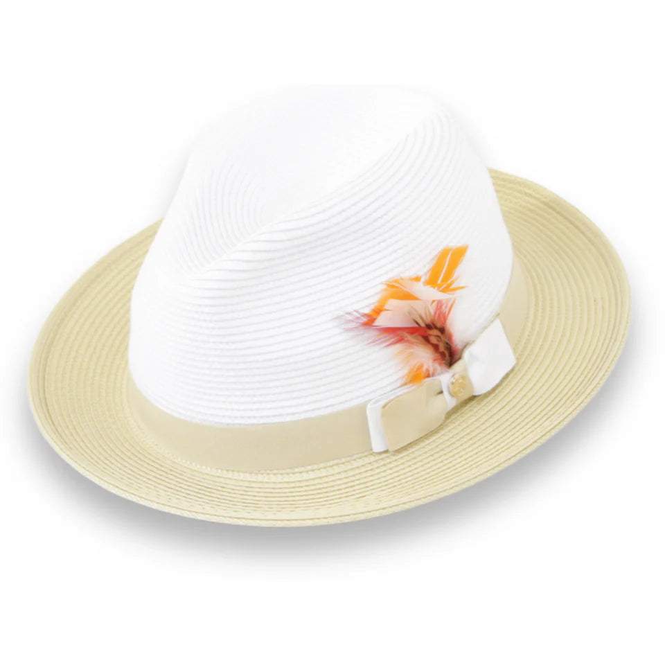 Men Fedora Hat Tapa Two Tone Beige-White  H126
