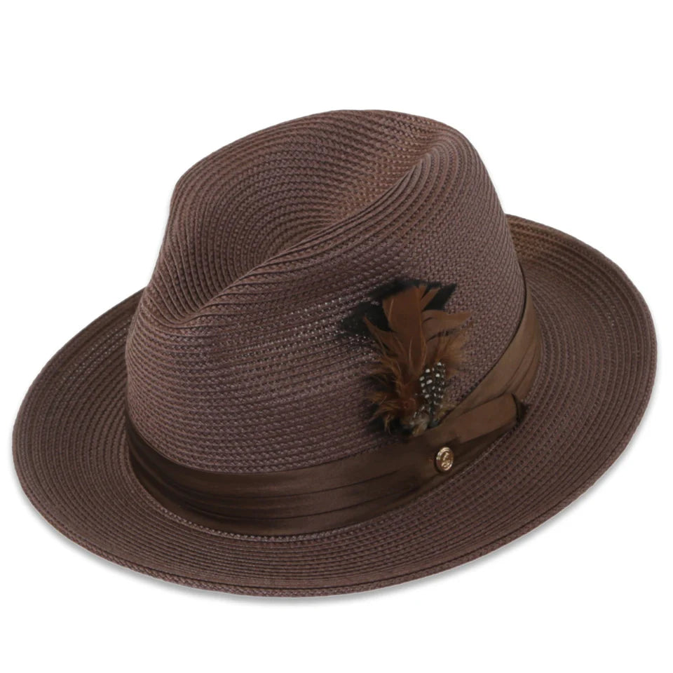 Men Fedora Hat Tapa Two Tone Brown H126