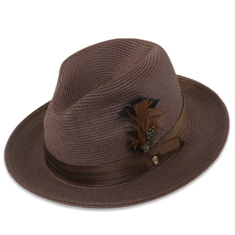 Men Fedora Hat Tapa Two Tone Brown H126
