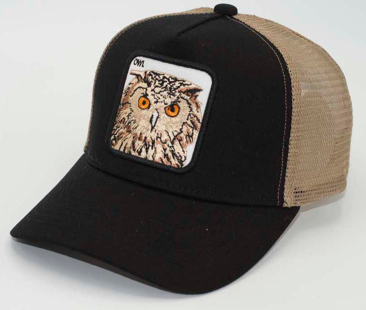 Men's Trucker Hat- Owl Black khaki