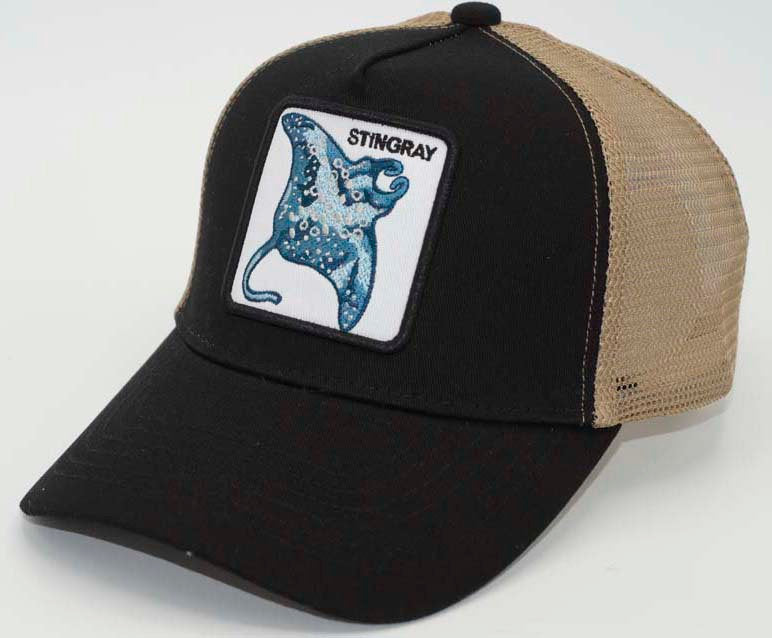 Men's Trucker Hat- String Ray Black khaki
