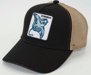 Men's Trucker Hat- String Ray Black khaki