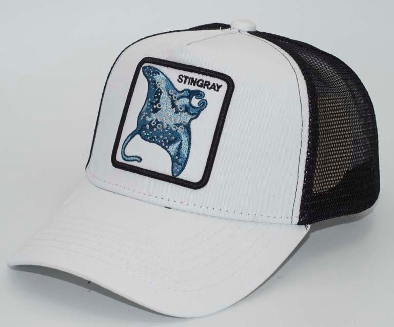 Men's Trucker Hat- String Ray White Black