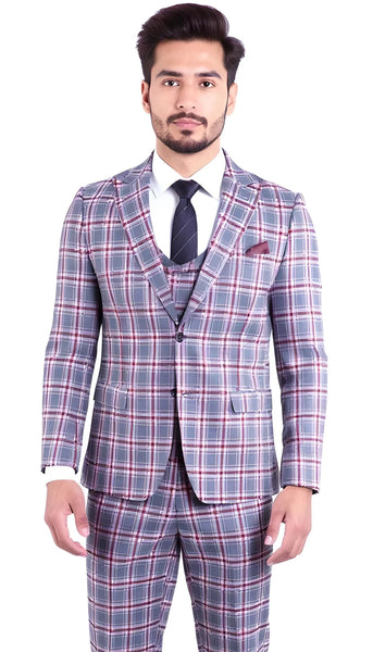 Men's Suit Kingston Grey/Red
