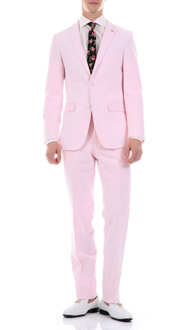 Men's Fashion Suit Seersucker Pink