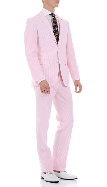 Men's Fashion Suit Seersucker Pink