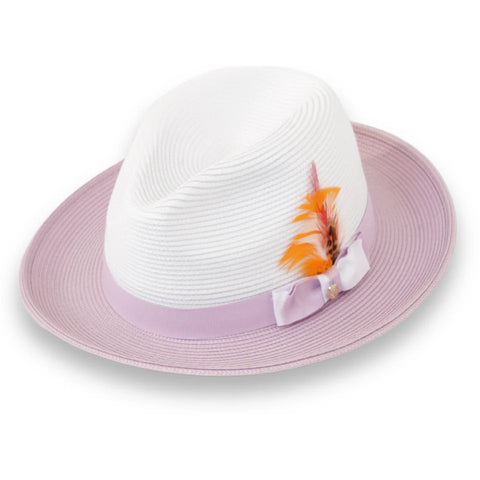 Men Fedora Hat Tapa Two Tone Lavender-White H126