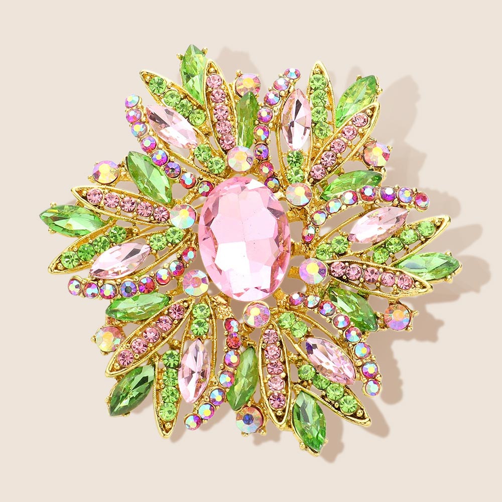 Women Church Brooch-1041 Pink Green