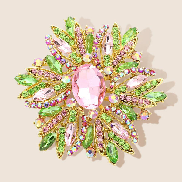 Women Church Brooch-1041 Pink Green
