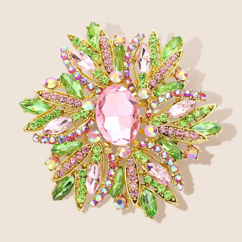 Women Church Brooch-1041 Pink Green