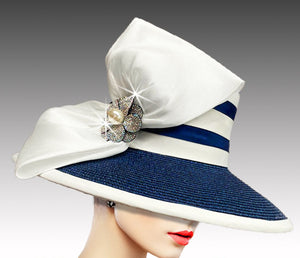 Women Church Hat-3116 White Navy