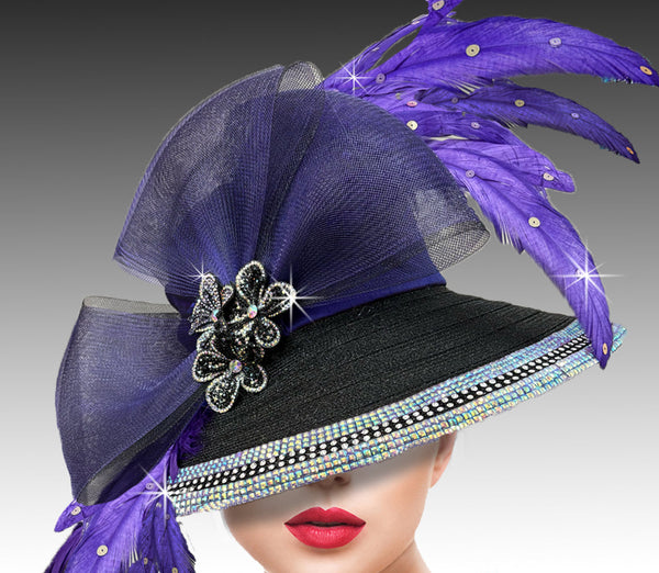 Women Church Hat 3385 Black Purple