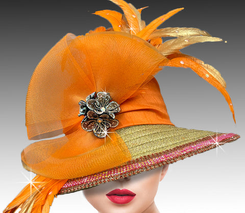 Women Church Hat 3385 Gold Orange