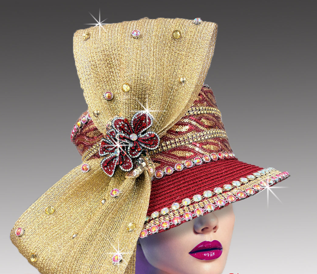 Women Church Hat 3397 Red Gold