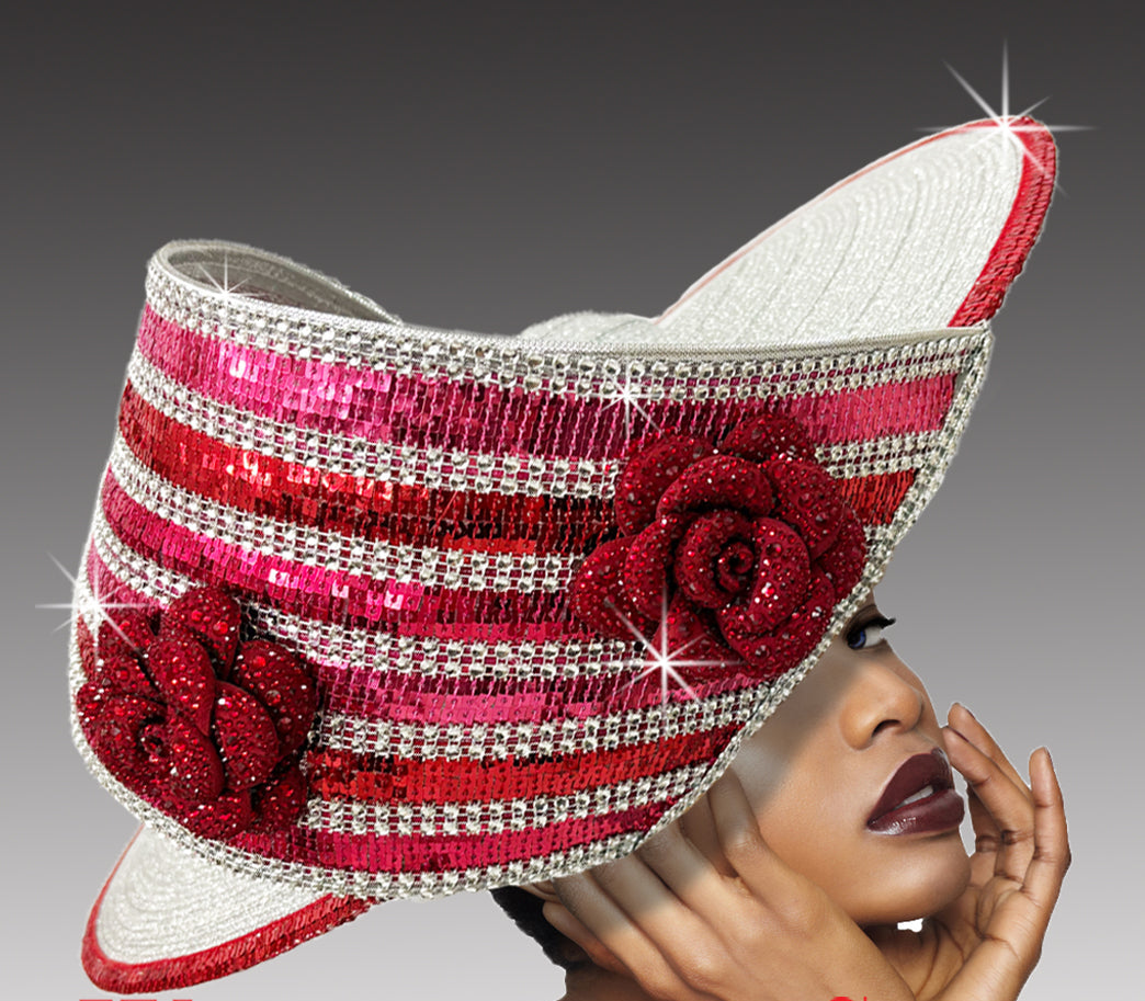 Women Church Hat 3399 Silver Red