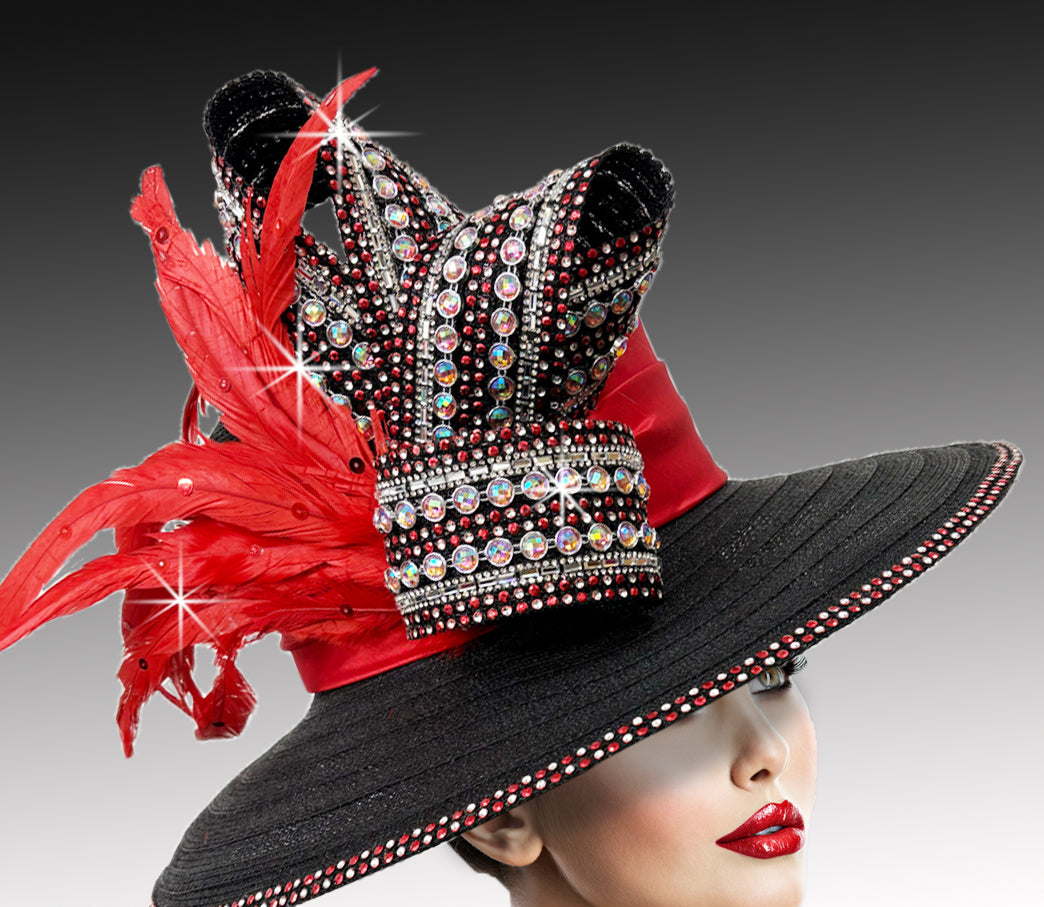 Women Church Hat 3432 Black Red