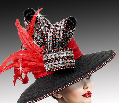 Women Church Hat 3432 Black Red