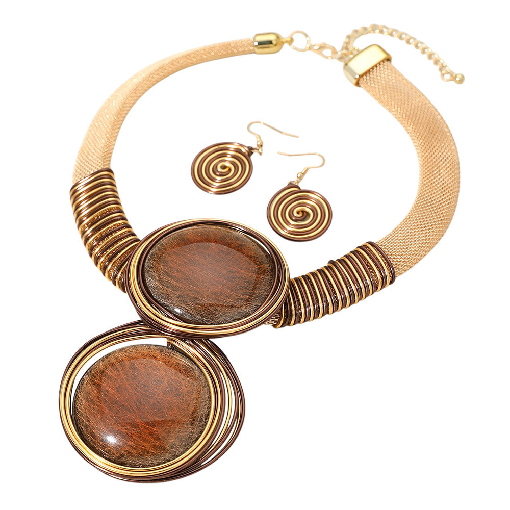 Women Jewelry Set-11116 Brown Gold