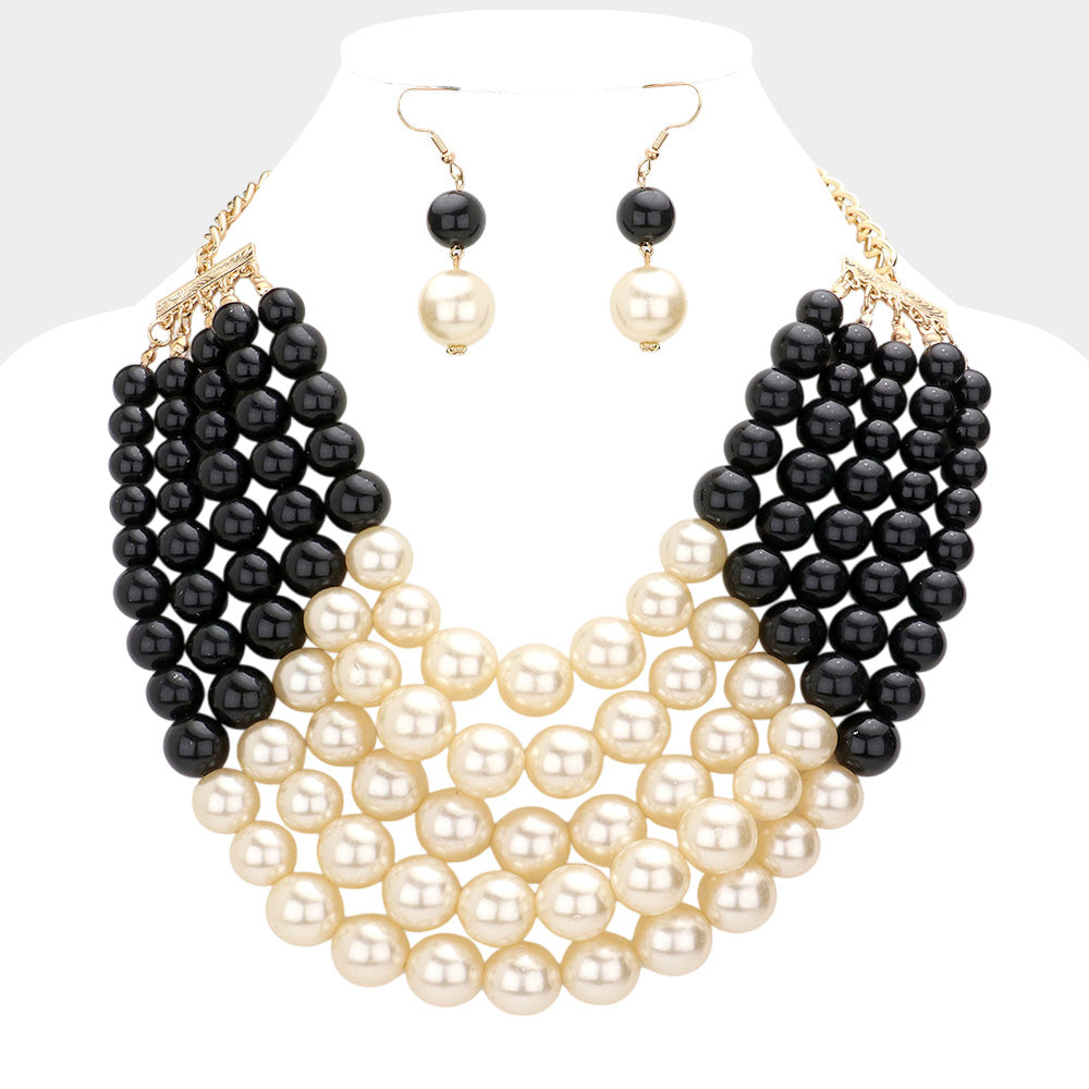 Women Jewelry Set-BDF-0175 Black Cream