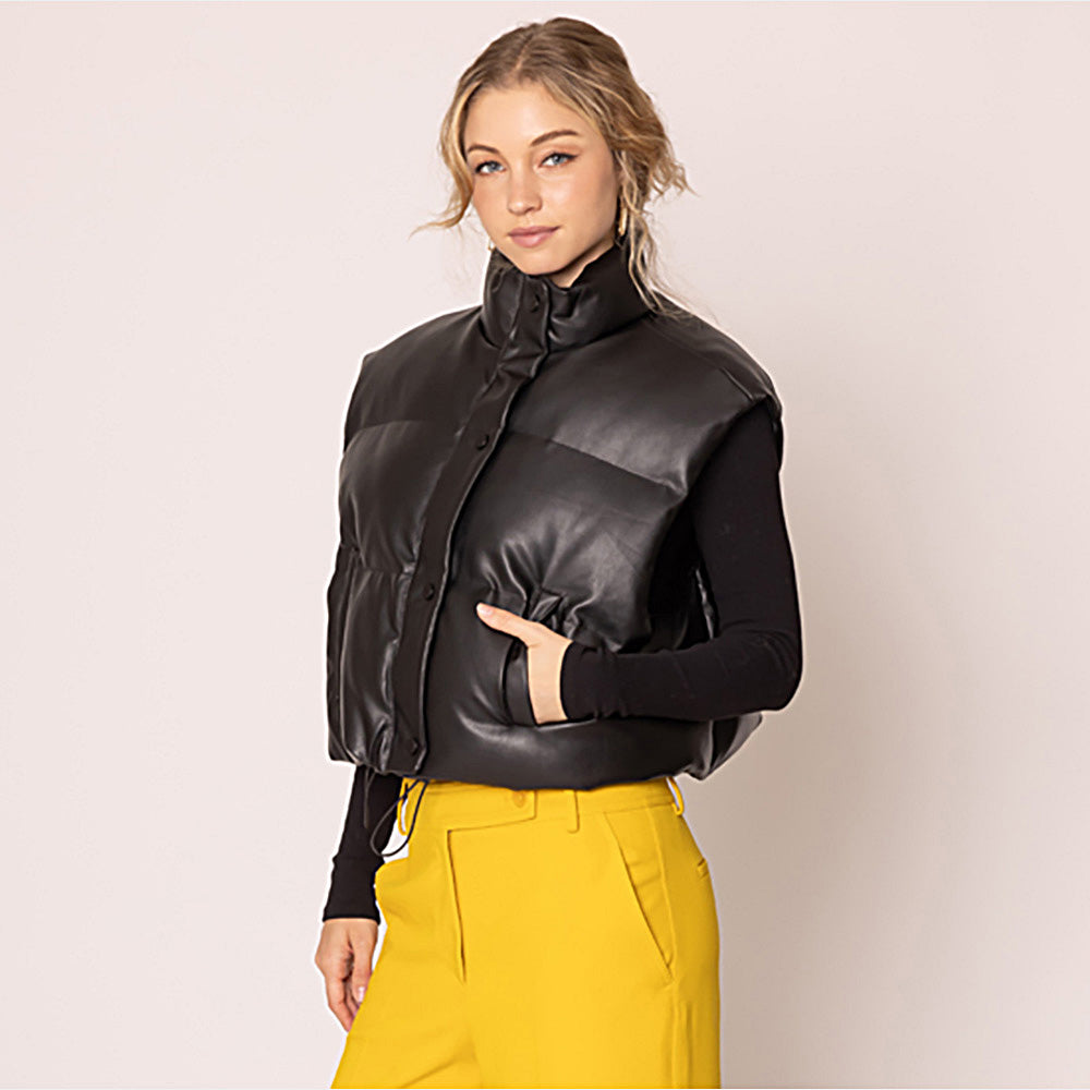 Women Leather Padded Vest S002-BLK