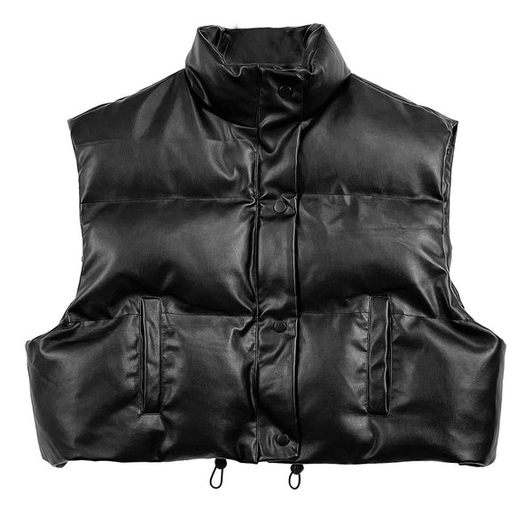 Women Leather Padded Vest S002-BLK
