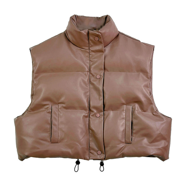 Women Leather Padded Vest S002 Brown