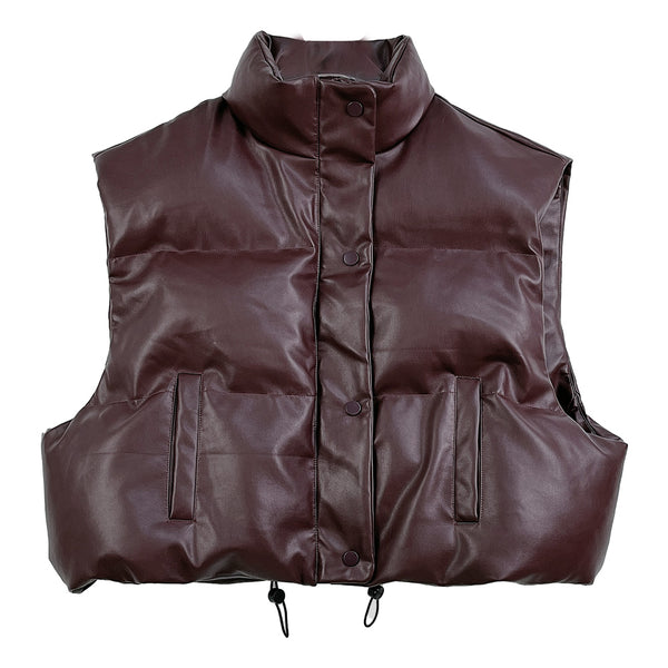 Women Leather Padded Vest S002 Burgundy